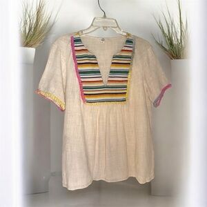 entro Cream Tunic with Multicolor Striped Bib